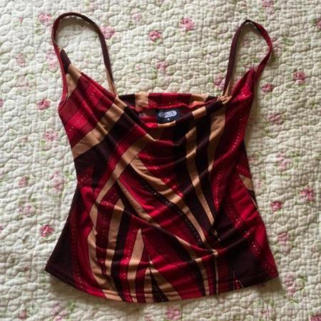 Image 1 of Vtg 90s PILOT sz8 Drape Neck Strappy Top, Burgundy Fawn Red