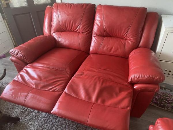 Image 2 of Two seater and chair leather electric recliners