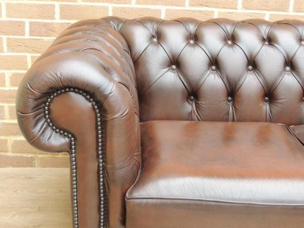 Image 3 of Saxon Chesterfield Antique Brown Sofa (UK Delivery)