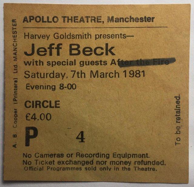 Preview of the first image of Jeff Beck Orig Used Concert Ticket Apollo Theatre Manchester.