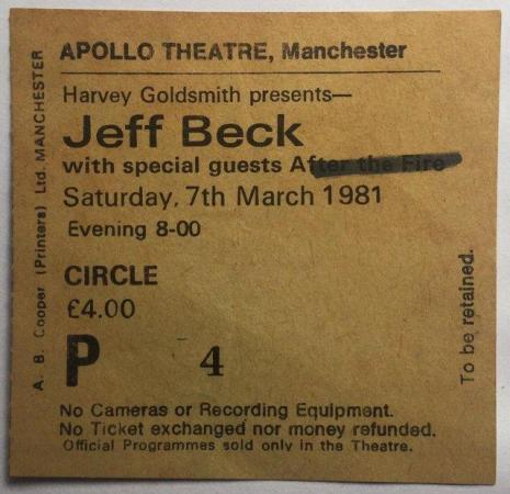 Image 1 of Jeff Beck Orig Used Concert Ticket Apollo Theatre Manchester