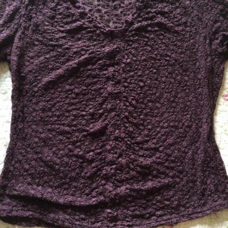 Image 3 of Pretty Chocolate Stretch Lace Flounce Sleeve Top, size 18