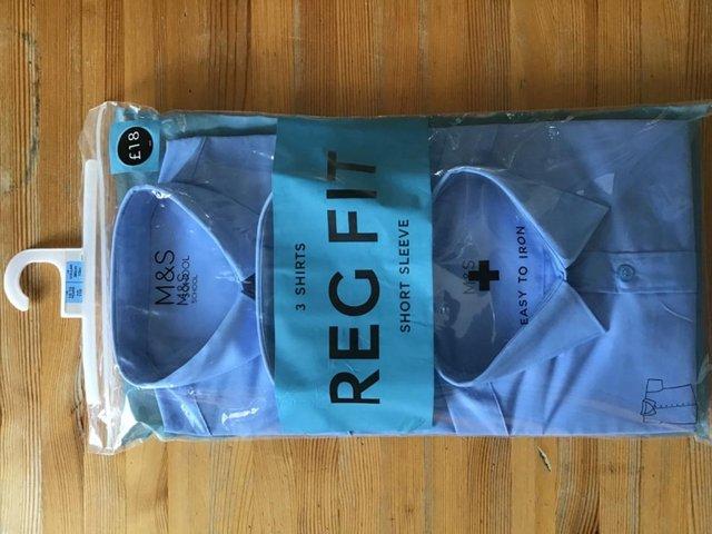 Preview of the first image of M&S Boys Blue School Shirts. Unopened, as new..