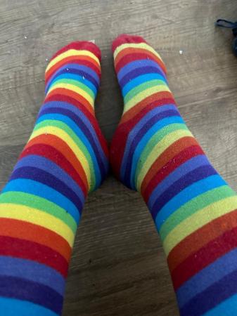 Image 3 of Ladies worn long rainbow socks