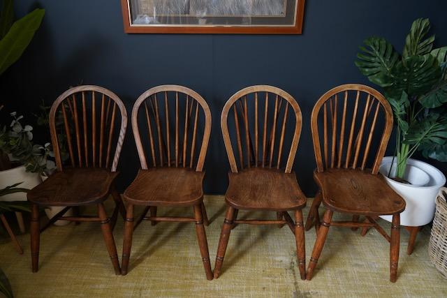 Image 2 of L. Victorian 4 Hoop Back Windsor Farmhouse Elm Dining Chairs