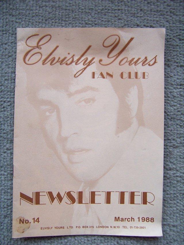 Preview of the first image of Elvisly Yours Fan Club News letter No.14 March 1988.