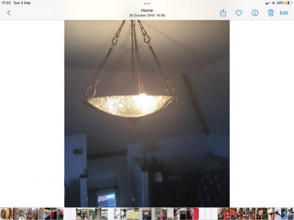 Image 2 of Frosted green glass chandelier excellent condition