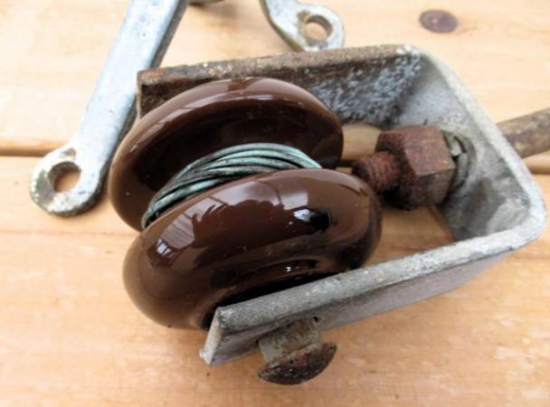 Image 3 of Telegraph Pole Ceramic Brown Insulator- bracket and screw, S