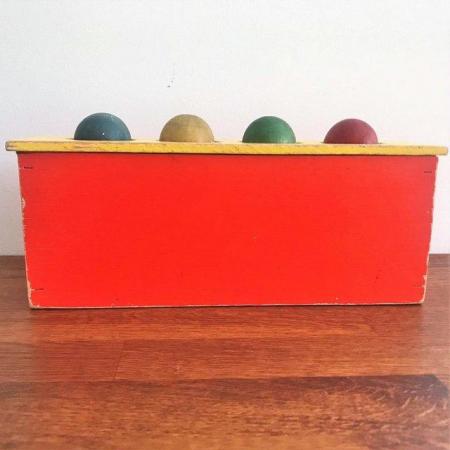 Image 3 of Vintage 1980's coloured wood balls & hammer traditional toy