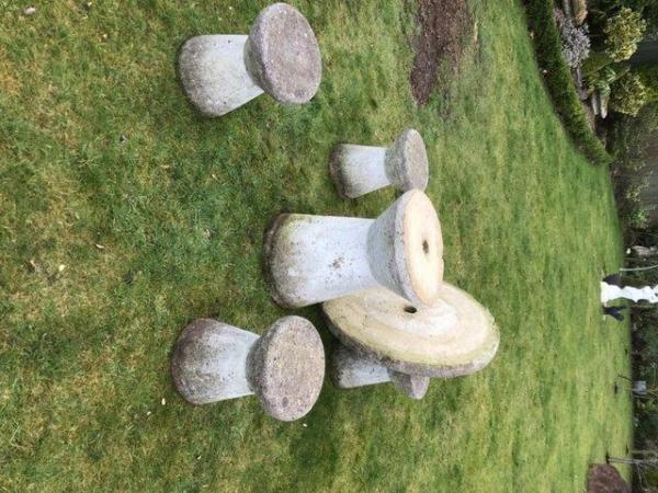 Image 1 of Stone Mushroom Garden Table and 4 Stone Seats