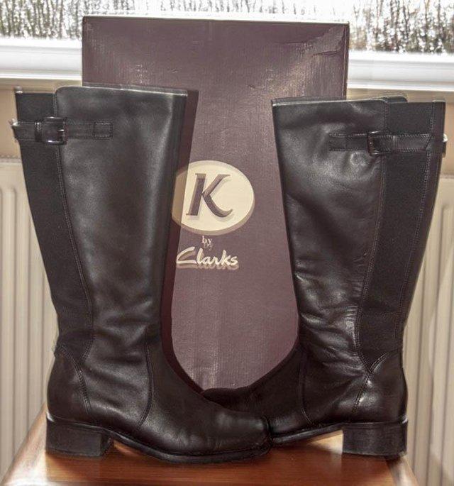 Preview of the first image of Ladies Black Knee Length Real Leather Boots Size 3.
