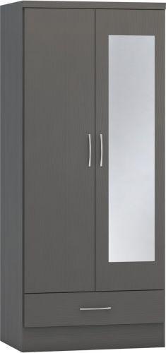 Preview of the first image of NEVADA 2 DOOR 1 DRAWER MIRRORED WARDROBE IN GREY EFFECT.
