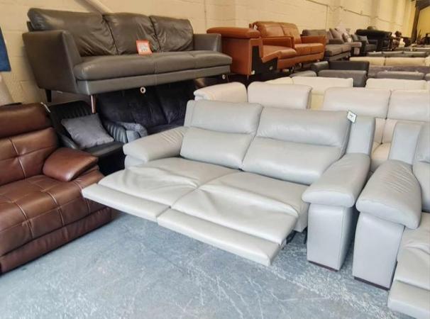 Image 11 of Italian Moreno grey leather electric pair of 3 seater sofas