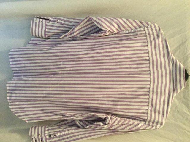 Preview of the first image of Allea purple/ white candy stripe dress shirt.