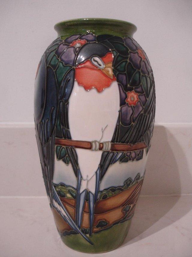 Preview of the first image of MOORCROFT VASE "SWALLOWS" BY RACHEL BISHOP LTD 62/500 1997.