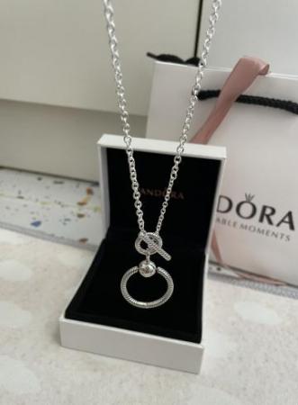 Image 1 of Pandora Moments O Pendant T-Bar Necklace 50cm New In Box And
