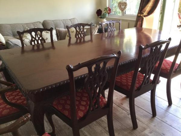 Image 2 of Large mahogany table8ft x4ft,  eight chairs(2carvers).