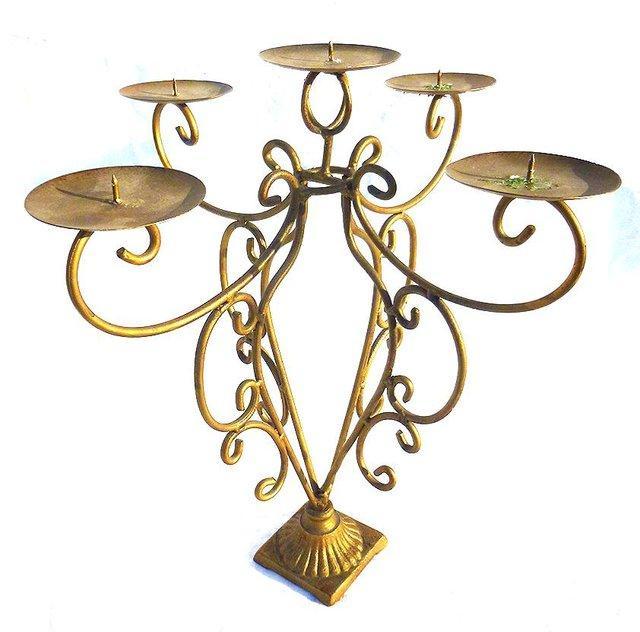 Preview of the first image of VINTAGE CANDELABRA, WROUGHT IRON WITH A GILDED FINISH.