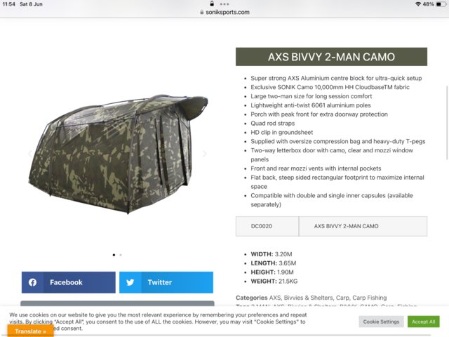 Preview of the first image of SONIK SPORTS AXS 2 MAN BIVVY CAMO.