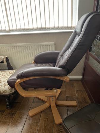 Image 2 of Leather recliner chair and foot stool