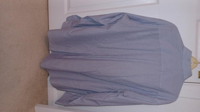 Preview of the first image of Blue striped long sleeve formal shirt 16.5inch collar cotton.