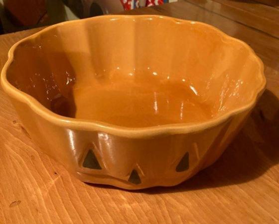 Image 1 of Burnt orange ceramic pumpkin pie bowl