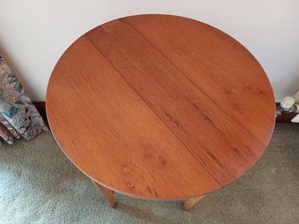 Image 2 of Retro Danish Teak Round Folding Drop-Leaf Side/Coffee Table