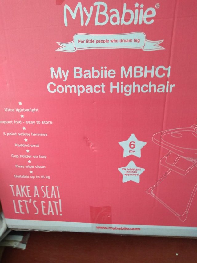 Preview of the first image of My Babiie Grey Star High Chair.