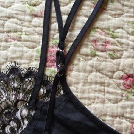 Image 6 of Sz 10/12 Posh PJs Set, Cami & Trousers, Dark Grey with Lace