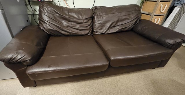 Image 3 of Free  - 3 seater Brown Faux Leather Sofa