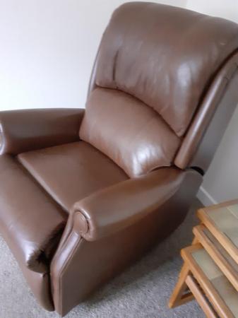 Image 1 of HSL rise and recline brown leather chair.