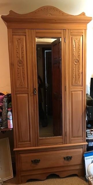 Preview of the first image of Antique wooden wardrobe; mirror, large, deep drawer and bras.