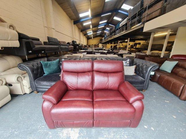 Preview of the first image of La-z-boy Kendra burgundy leather manual 2 seater sofa.