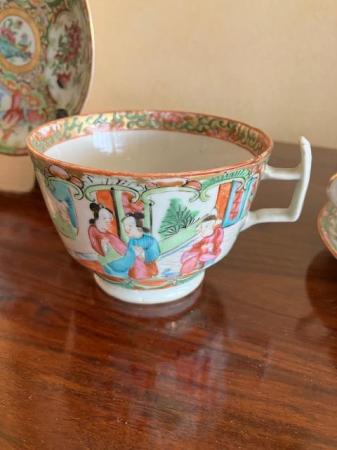 Image 2 of Antique Chinese rose medallion cups and plates