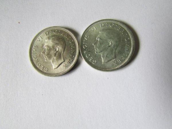 Image 2 of GEORGE VI TWO SILVER SIXPENCE  1945 AND 1946.