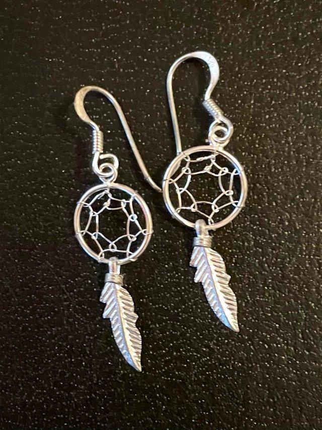Preview of the first image of Sterling silver Dreamcatcher earrings.