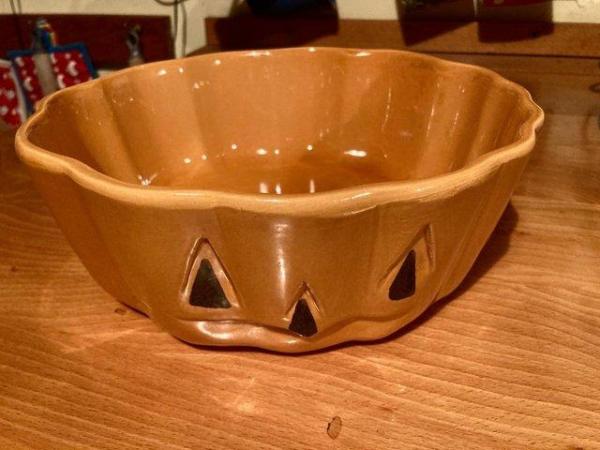 Image 2 of Burnt orange ceramic pumpkin pie bowl