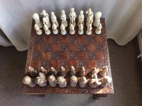 Image 1 of Moulded resin chess table and chessmen
