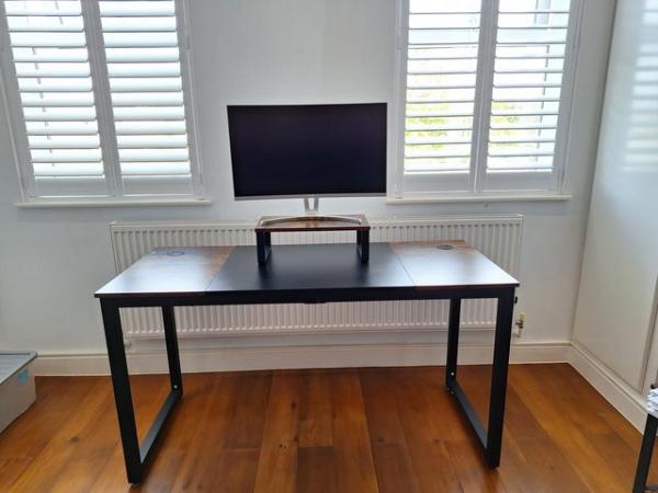Image 2 of Wood Effect Office Work Desk with Monitor Riser