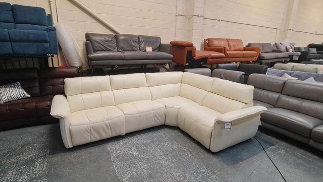 Image 1 of Cadenza light cream leather electric recliner corner sofa