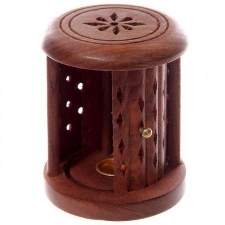 Image 2 of Carved Sheesham Wood Incense Holder with Sliding Door
