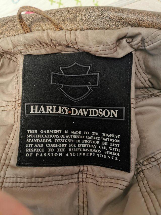 Preview of the first image of Mens brown harley davidson leather motorcycle jacket.
