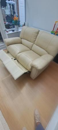 Image 2 of Cream leather reclining sofa