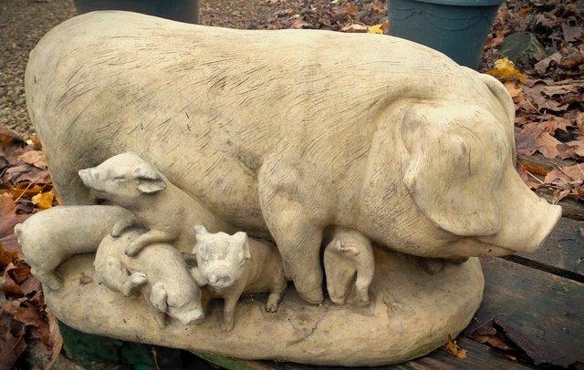 Image 1 of Large Pig with Piglets Garden Sculpture