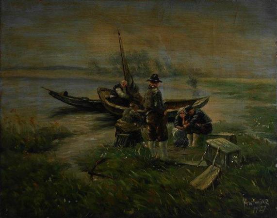 Image 1 of Vintage 1927 Oil Painting on Board