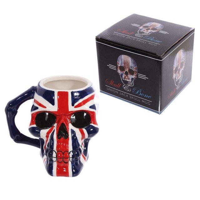Preview of the first image of Ceramic Shaped Head Mug - UK Flag Skull.  Free Postage.