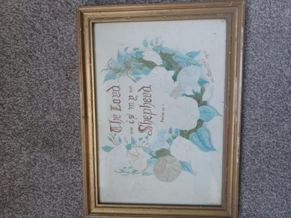 Image 1 of 1910 hand painted religious quote