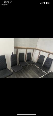 Image 1 of 6 grey dining chairs chrome legs