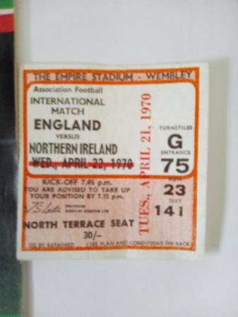 Image 3 of 1970 England v N.ireland programme and Wembley ticket stub