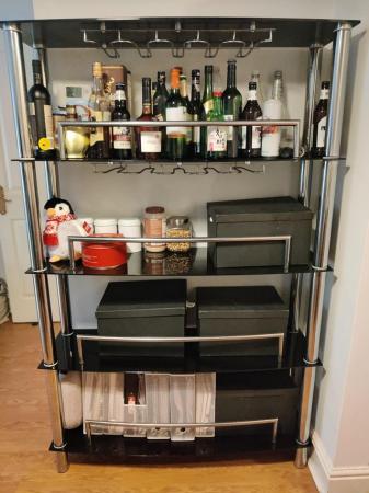 Image 1 of Black Glass Shelving Unit and Bar